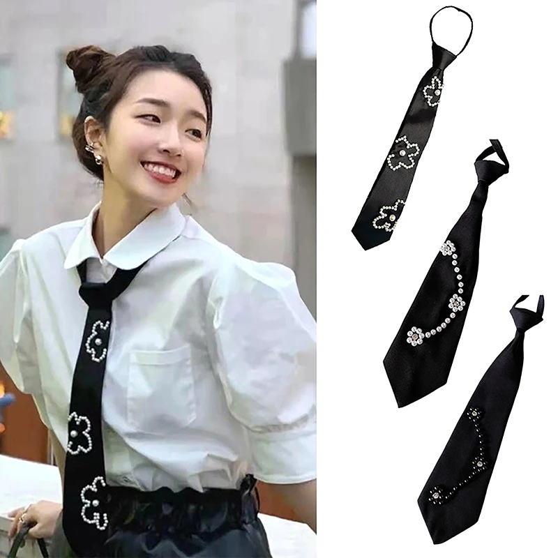 

JK Style Tie Women's Necktie Fashion Pearl Flowers Neck Ties School-Style Jewelry Clothes Decoration Accessories
