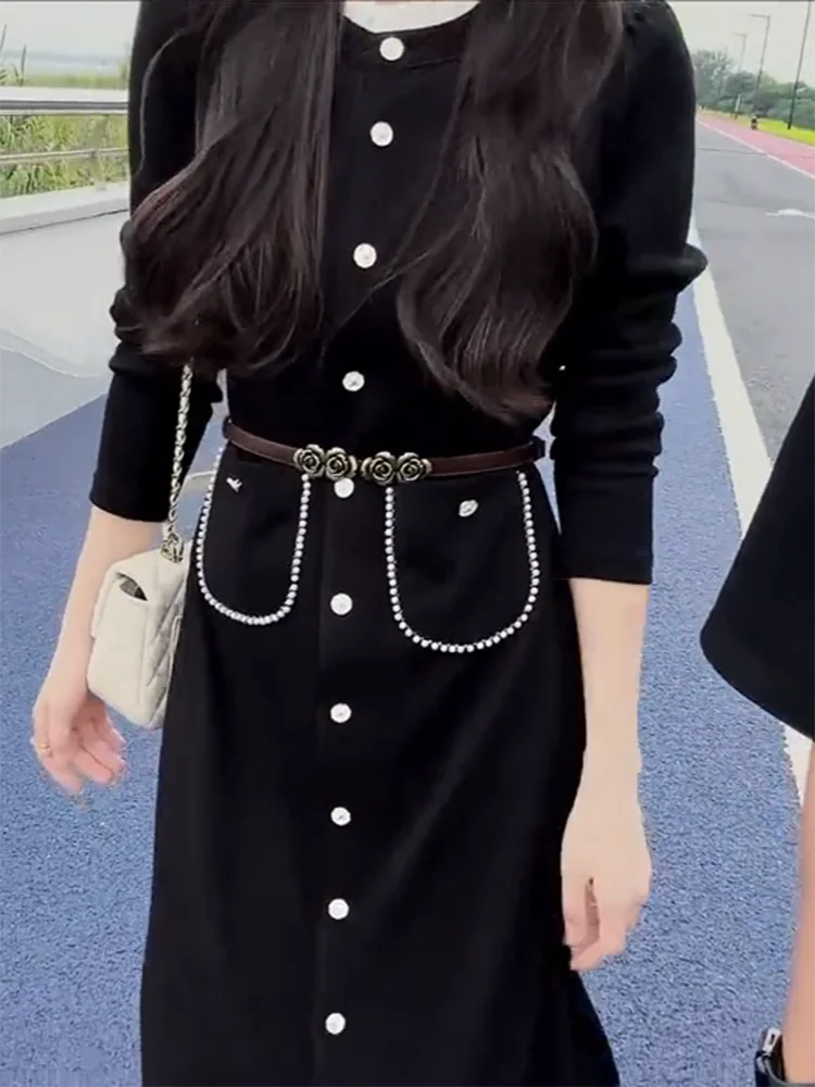 

2023 Autumn New Casual Fashion Style, Waistband Versatile Long Sleeve Dress, Versatile, Slim, Commuting, and White Style