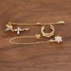 Ensemble de 3 paires de boucles d'oreilles de luxe pour femmes, motif fleur, papillon, chaîne à pampilles, en zircon, avec clips d'oreille sans perçage, bijoux de style urbain