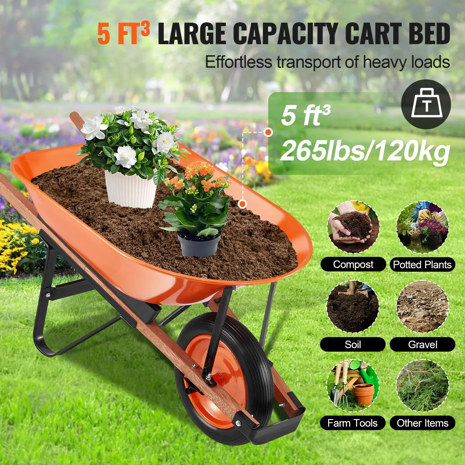Wheelbarrow Cart One Wheel Garden Dump Cart 330 lbs Yard Utility