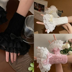 Y2K Sleeve Wrist Cuffs Ruffle Floral Lace Elastic Black White Y2K Girl Dropship