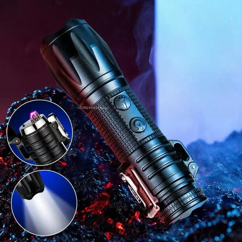 2024 Outdoor Bright Flashlight Electric Dual Arc USB Lighter Windproof  Pulse Plasma Portable Lighter Multifunction Survival Tool - AliExpress