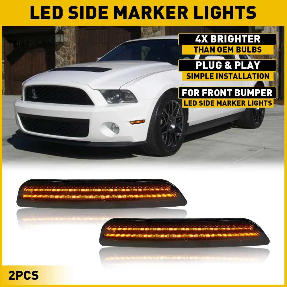 

Smoke Case Amber LED Side Marker Light 2Pcs for Ford Mustang 2010 2011 2012 2013 2014 Base Shelby GT500 GT Turn Signal Lamp