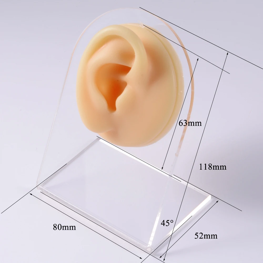 1PC Soft Silicone Piercing Model for Tattoo Puncture Practice Tool Black Skin White Brown Color Model with Stand Jewelry Display