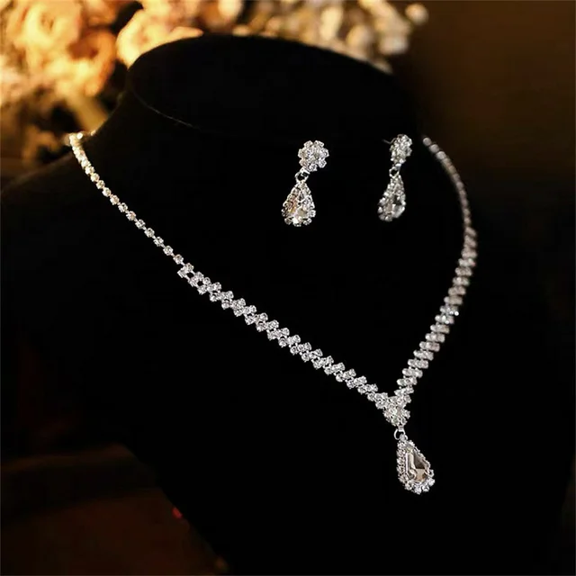2024 Fashion Bridal Jewelry Sets for Women Earring Necklace Set Rhinestone Crystal Wedding Necklaces Earrings Sets 5