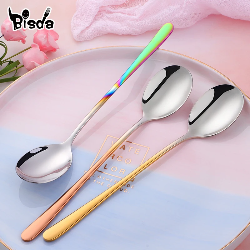 Spoons Serving Dining Korean Long Handle Stainless Steel For Dessert Ice Scoop Kitchen Rice Salad