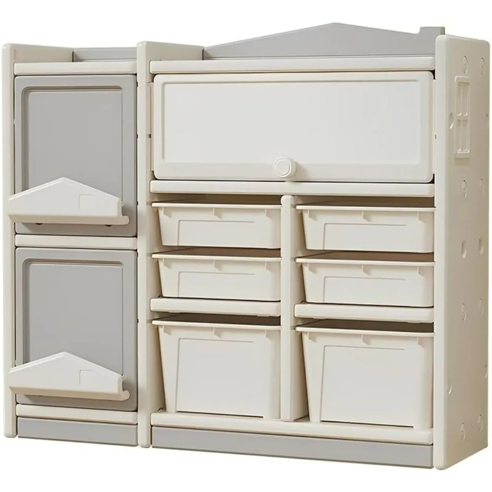 Multi layer storage toy picture book children's floor rack, plastic cabinet, white modern natural finish including hardware