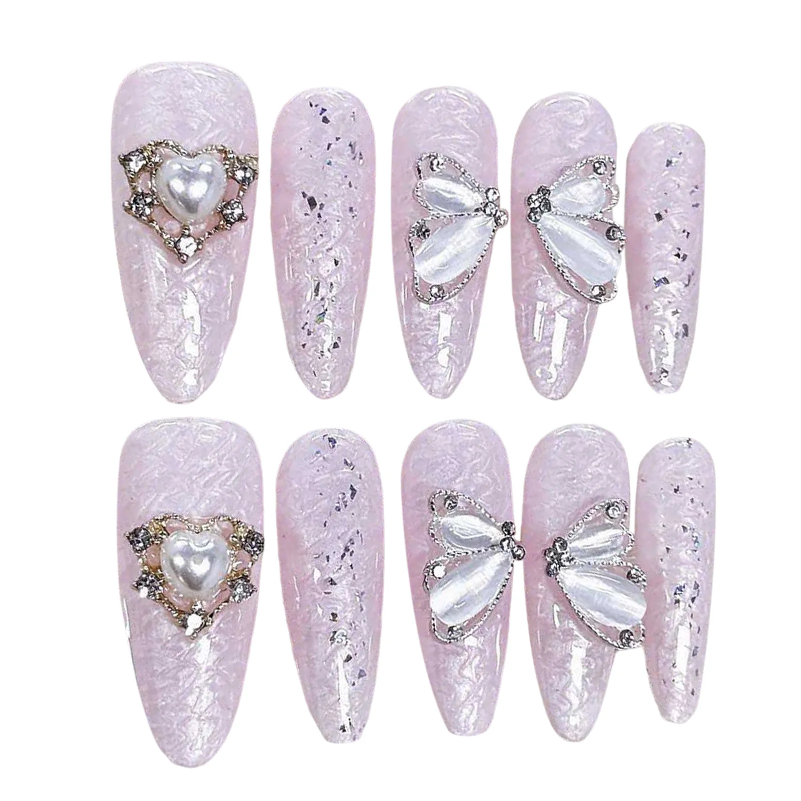 

Pink Fake Nails with Butterfly Decor Durable & Never Splitting Comfort Fake Nails for Hot Girl Dress Matching