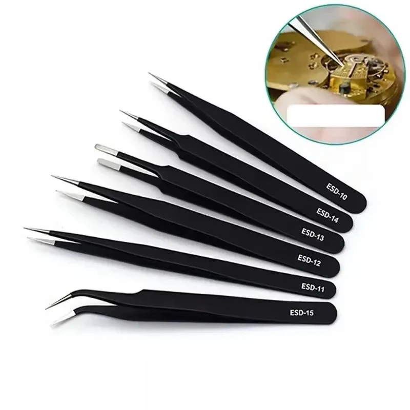 Ensemble de pincettes longues de précision, 6 pièces, pincettes antistatiques en acier inoxydable, outils de réparation pour la réparation électronique, artisanat de soudure 1 Ensemble de pincettes longues de précision, 6 pièces, pincettes antistatiques en acier inoxydable, outils de réparation pour la réparation électronique, artisanat de soudure 1