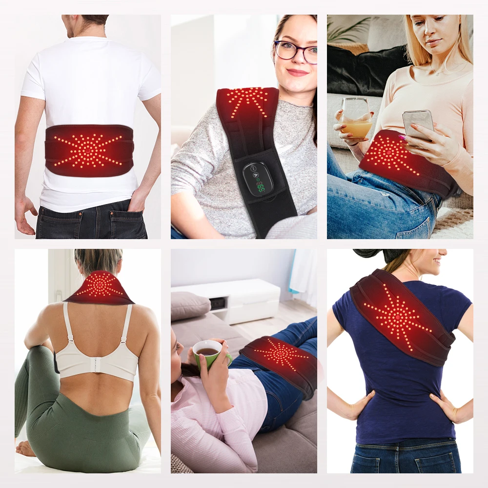 Cordless Vibration Heating Massage Waist Belt Red Light Hot Compress Maasager Re