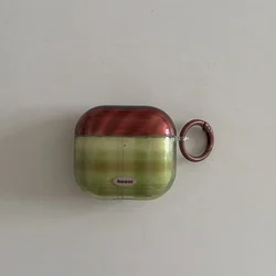 Green - Brown Plaid Pattern Anti - Fall Earphone Case with Ring Attachment - Pro and Pro 2 (Le 1)