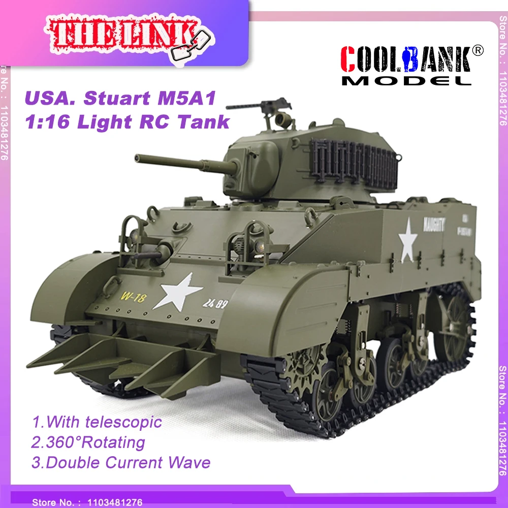 Remote Control Tank COOLBANK Remote Control U.S. Stuart M5A1 Light Tank 1/16 2.4 Ghz RC Military Vehicle