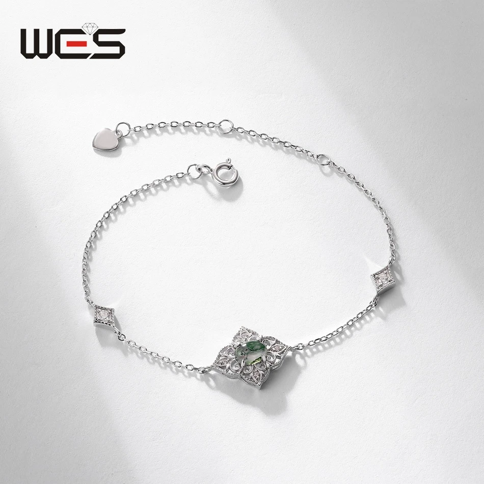 WES 여성용  팔찌, 천연 원석, 이끼 마노, 고급 주얼리 인증, 결혼 기념일 선물, 4*6mm