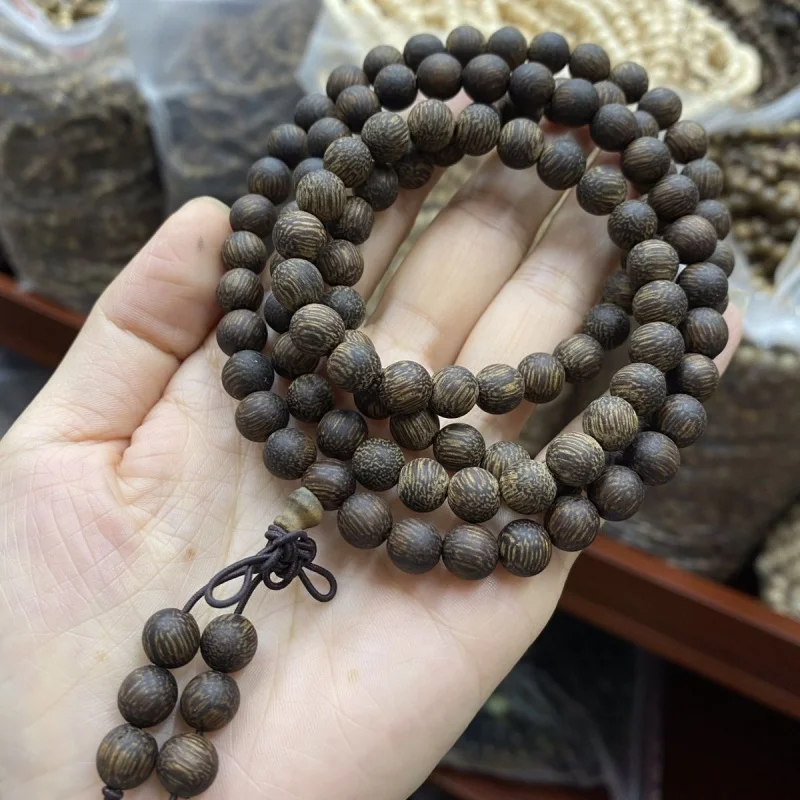 베트남 정통 Nha Zhuang Bai Qi Nan Agarwood 108 비즈, 8mm 팔찌 목걸이, 남녀공용 묵주 사원 피델리  Best5