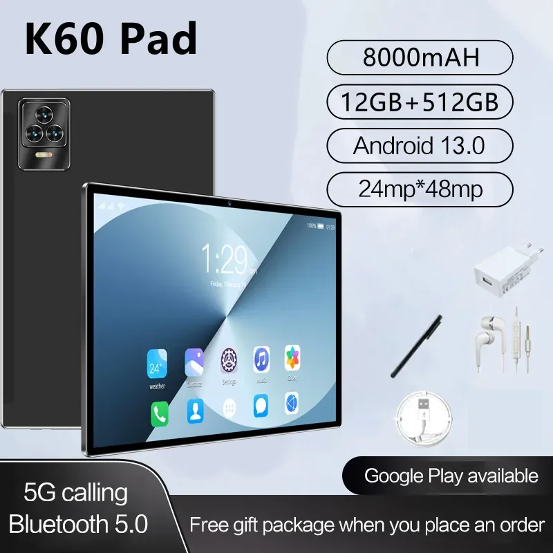 Versione Globale Tablet Originale 10.1 Pollici Android 13 12Gb + 512Gb Tablet Dual Sim Card 4G/5G Telefonata Gps Wifi Bluetooth Tablet