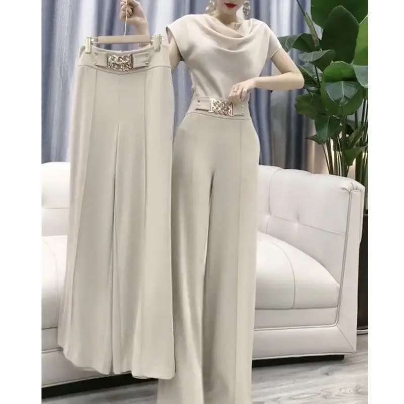 Women Casual Corp Top Flare Wide Leg Pants Suit 2023 Summer New Versatile Fashion Korean Two Piece Set Female Tracksuit Clothing