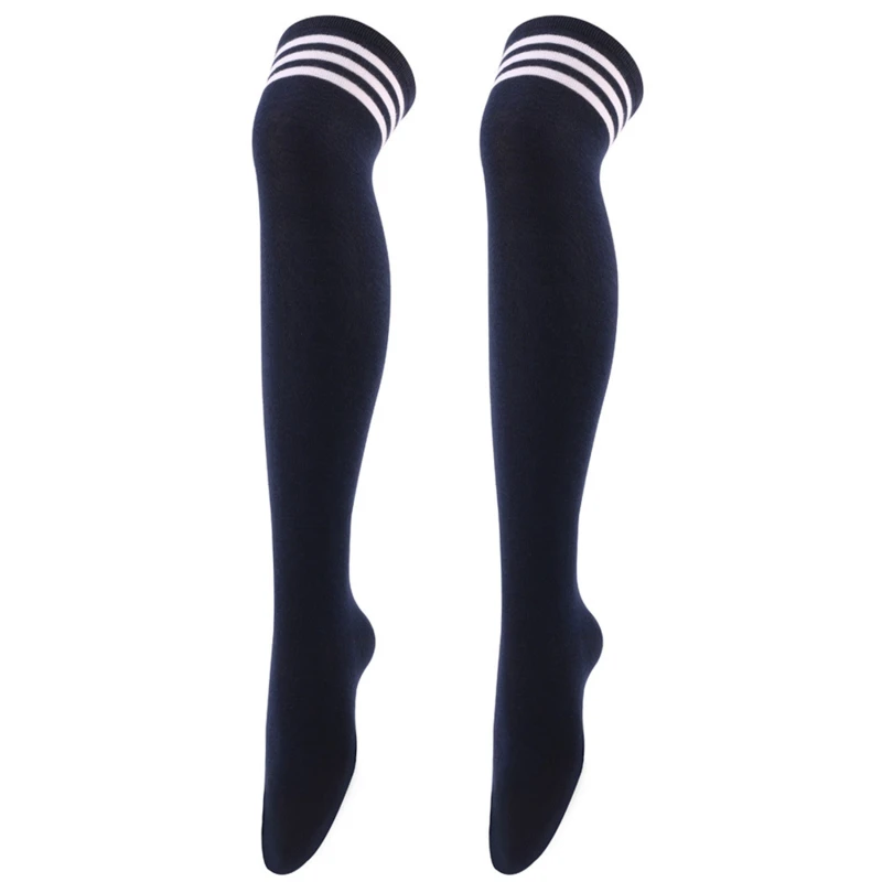 Chic Black/White Striped Over Knee Thigh High Socks