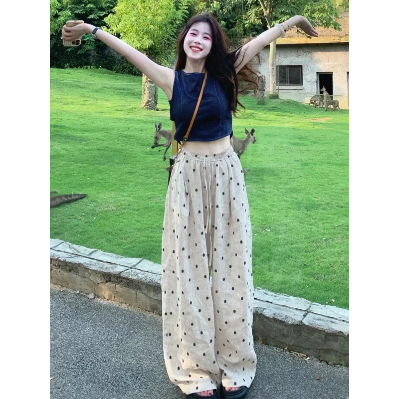 여름 임산부 면 린넨 바지 허리끈 긴 루즈핏 임산부 스트레이트 팬츠 자외선 차단 바지