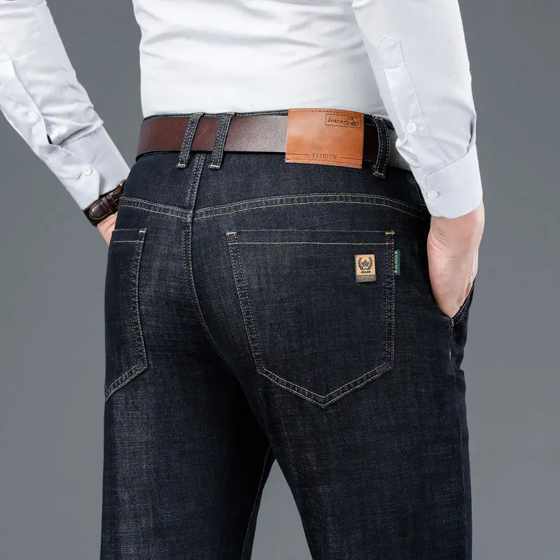 Jeans Men Spring and Autumn Straight Loose Men Pants High Waist Stretch Business Casual Denim Long Men Pants