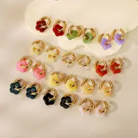 Cute Resin Colorful Flower Charms Earring Gold Color Circle Ear Buckle Hoop Earrings Fashion Jewelry for Women 6