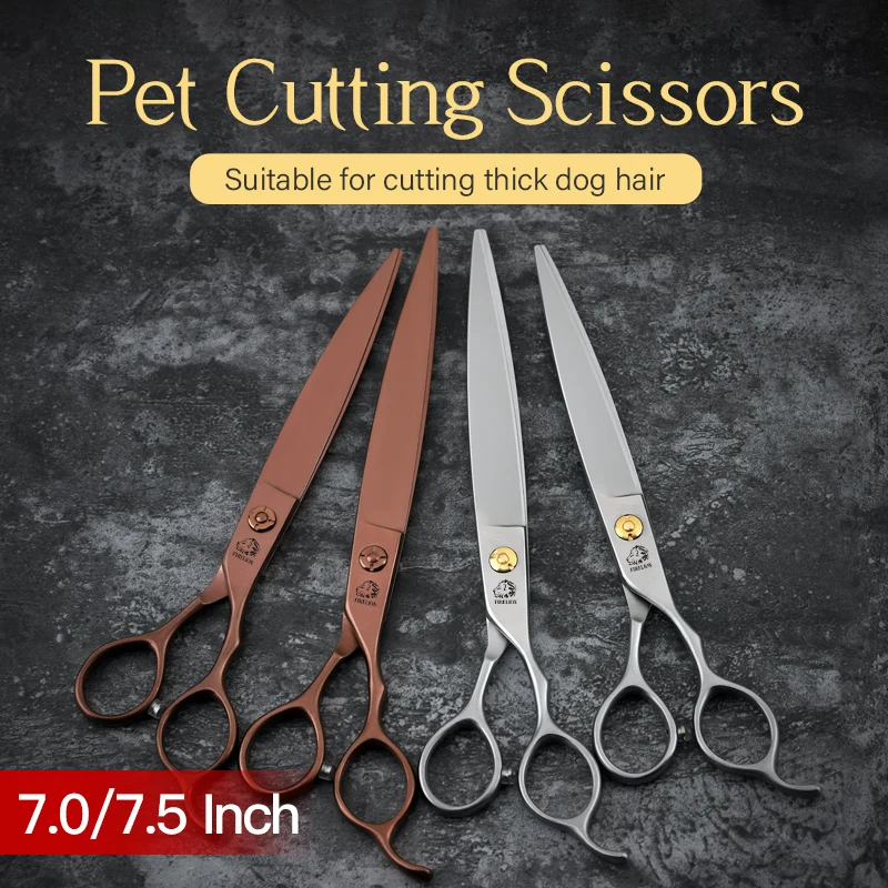 Japanese 440C Stainless Steel Dog Scissors 7.0/7.5 Inch Straight Dog Hair Cutting Shears Pet Grooming