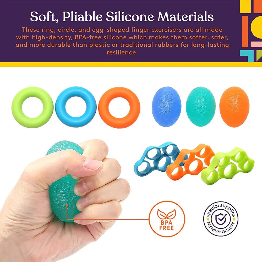 Therapy Kit Finger Exercisers and Hand Strengtheners Grip Dexterity Supports Injury and Recovery Stress Relief Kids Adults