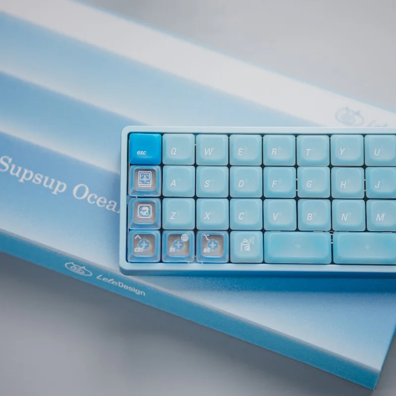 LowSup-Ocean Blue 로우 프로파일 기계식 키보드 키캡 반투명 투명 맞춤형 블루 키캡 게임용 키보드 액세서리 선물