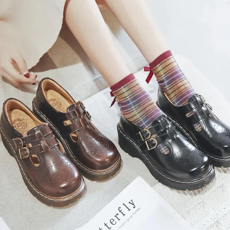 Japanese Literary Retro Lolita Women Pumps Mary Janes Shoes Round Toe Student Girl Platform T-Strap Buckle Bullock Shoes 4