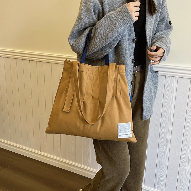 Canvas Shoulder Bag Korean Style Large Capacity Storage Cloth Bags for Women Retro Simple Trend Casual Shopping Travel Schoolbag