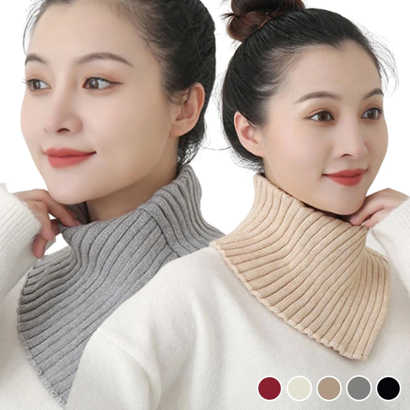 

1pc Winter Warm Solid Knitted Fake Collar Neckerchief for Women Fashion Detachable Windproof Turtleneck Female Scarf Accessories