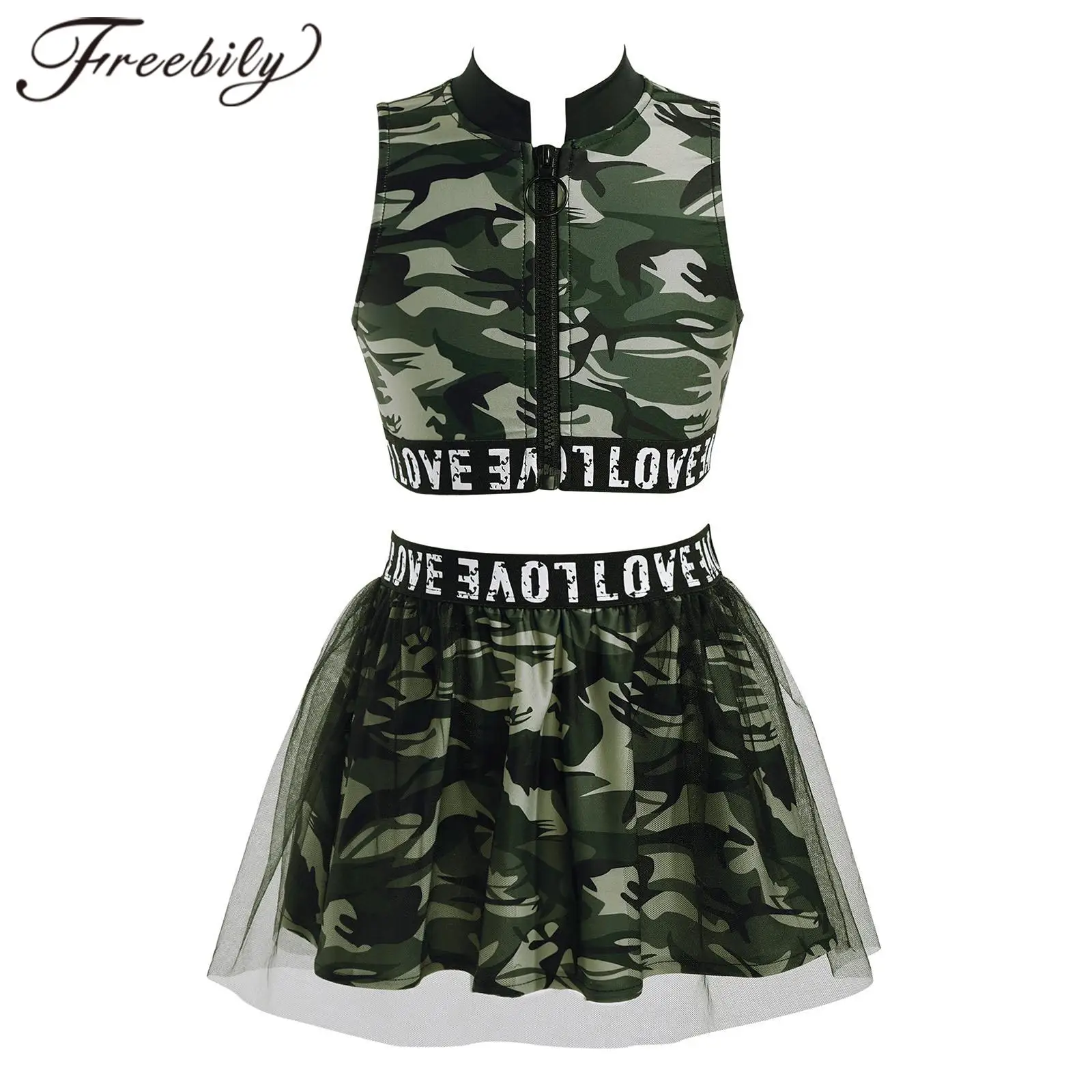 

Girls Sports Clothes Set Summer Tracksuits Camouflag Kid Crop Top + Mesh Skirts 2Pcs Active Gym Suit For Girl 8 12 14 Years