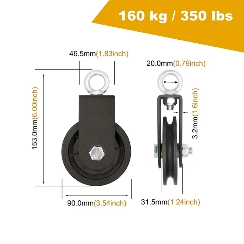 Belt Pulley Lifting Rope Pulley Silent Gym Cable Pulley with Hanging Straps and Carabiner 360 Rotation Smooth Silent Pulley DIY Attachment Projects G99D