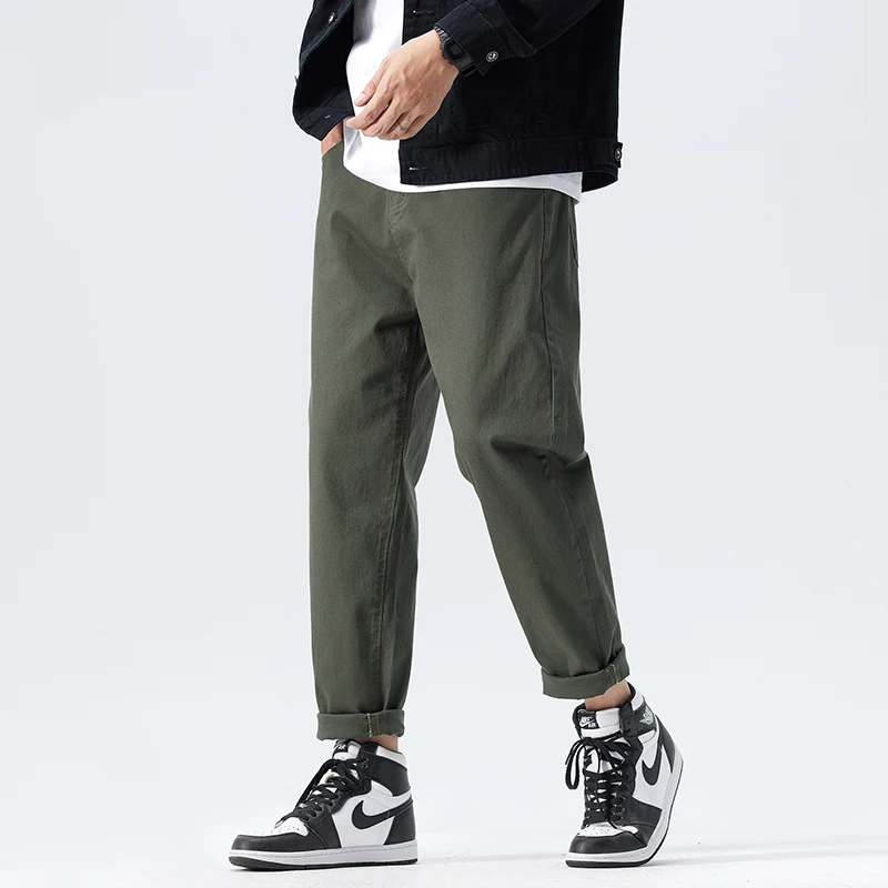 New Autumn Winter Men's Baggy Jeans White Korean Soft Stretch Casual Denim Cropped Pants Male Fashionable Straight Trousers 4