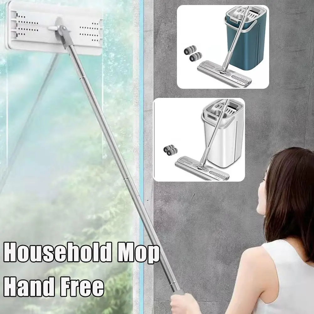 

Floor Magic Flat Squeeze Mop With Bucket Hand Free Cleaning Microfiber Cleaning Lazy Self-wringing 360 House Rotating Mop M M2n9