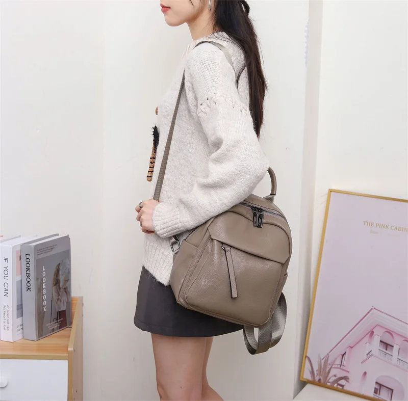 Kleine Frauen Echtes Kuh Leder Rucksack Casual Damen Reise Echtes Leder Schulter Tasche Anti-diebstahl Mädchen Rindsleder Schule Bagpack – Detail 4