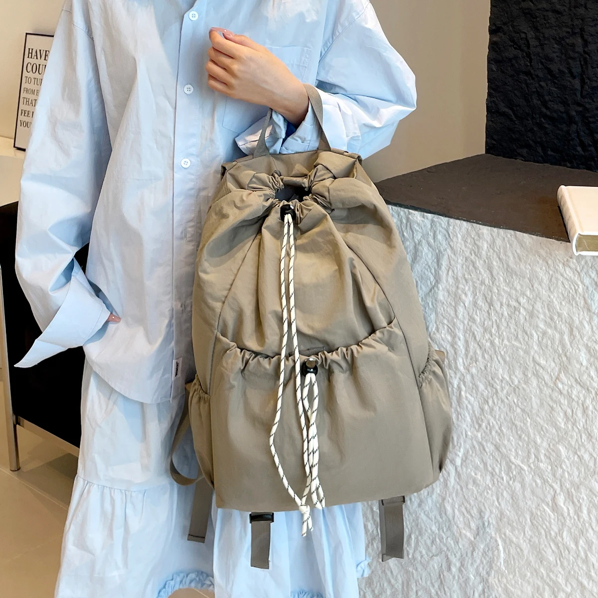 Lightweight Drawstring Backpack Sports Mountaineering Fitness Storage Backpack Men's Niche Travel College Student Bag Women's Fishing Camping Outdoor