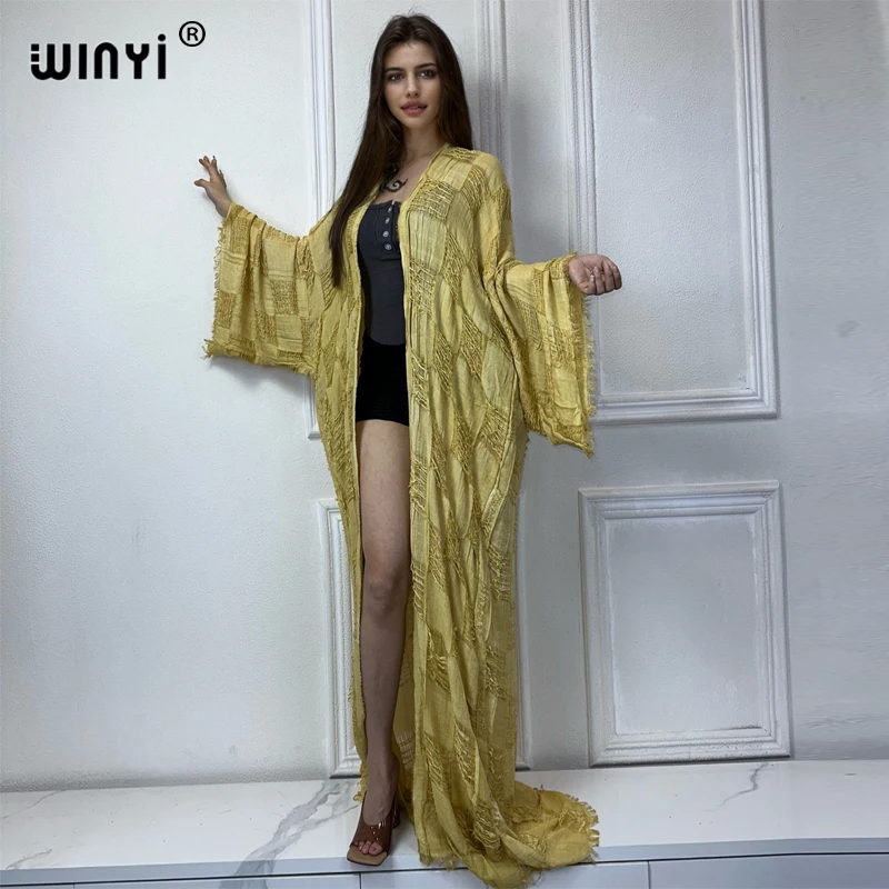 

WINYI summer outfit Make old tie-dyed cardigan Beach Wear Swim Suit Cover Up Elegant Holiday Long Sleeve Kimono beach maxi dress