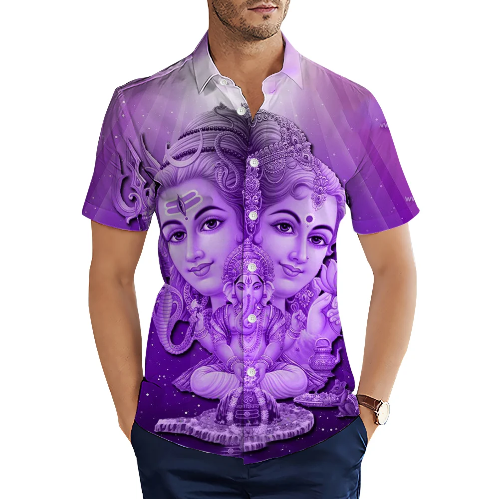 Ganesha Shiva Religion 3D Printed Hawaiian Men's For Man Clothing Short Sleeve Summer Casual Cozy Tops Male Breathable Blouse 6