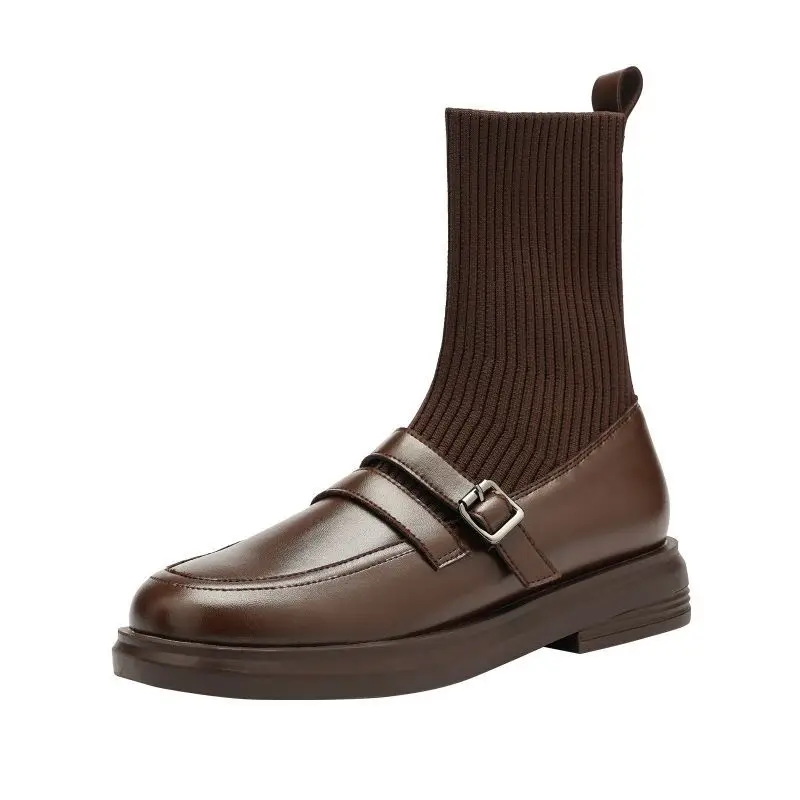 Retro Style Small Leather Shoes Women Boots Fashion Modern Stretch Boots Ladies Casual Platform Shoes New Spring Autumn Boots