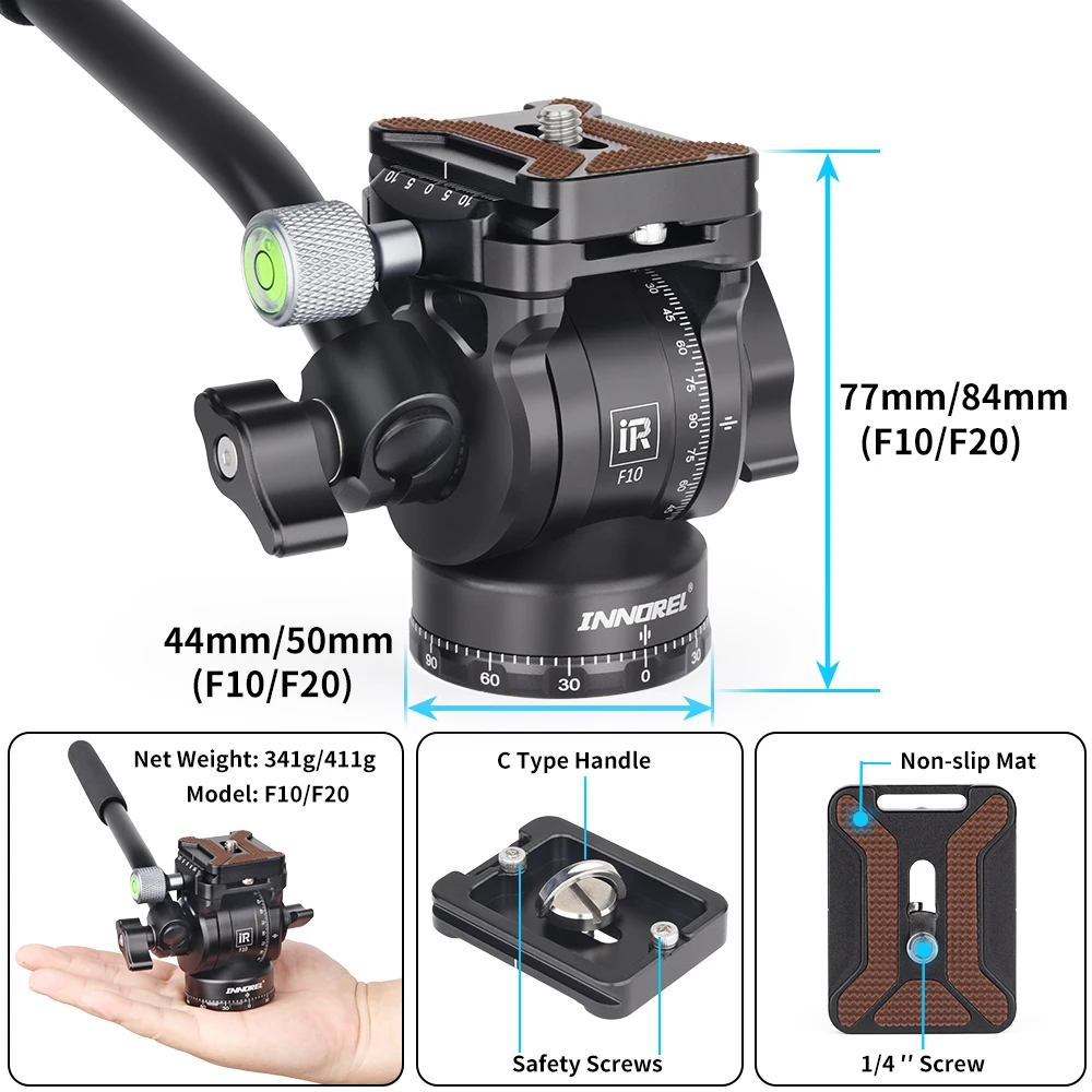 Cabeça Fluida Mini Tripé para Câmera Dslr Cabeça Fluida Arca Swiss Placa de Liberação Rápida Monopés F10 F20 - Image 3