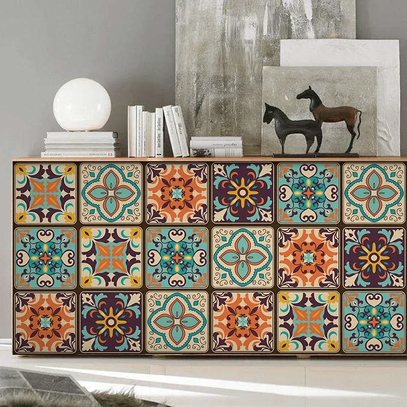 Description Picture 3 of itemBohemian Tile Wall Stickers, Peel And Stick, Waterproof Living Room Kitchen Bedroom Wall Stickers Home Wall Decoration