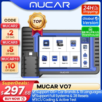 MUCAR 전문 자동차 진단 도구, 모든 시스템, 자동차 Obd2 스캐너, OBD 자동 진단, ECU 코딩 활성 테스트, VO6/VO7