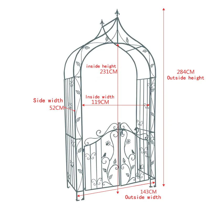 Metal Garden Arch Arbor With Gate for Various Climbing Plant in Outdoor Garden Lawn Backyard