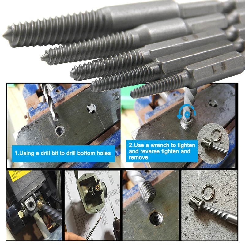 5pc Screw Extractor Set Hex Handle Broken Head Screw Removal