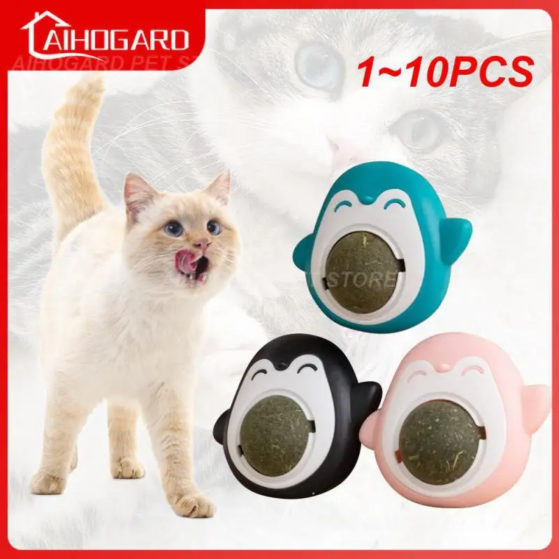 1~10PCS Cat Mint Toys Catnip Balls Grinding Teeth Mint Ball Edible Safety Healthy Snack Rotatable Wall Stick-on Toy for Pet 1