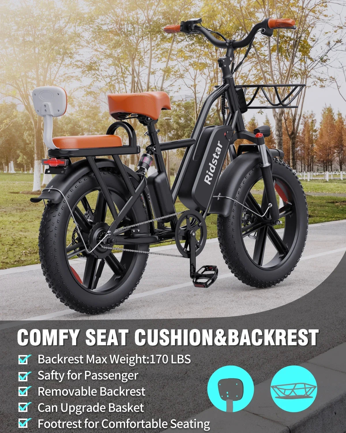 Ridstar FM-001 Electric Bicycle 1000W 48V 15AH Road City Ebike Adult 20 inch Fat Tire Beach Mountain Rear Seat Bicycle S7487e29a1cc04db88d1447f5dc2d5d5aj