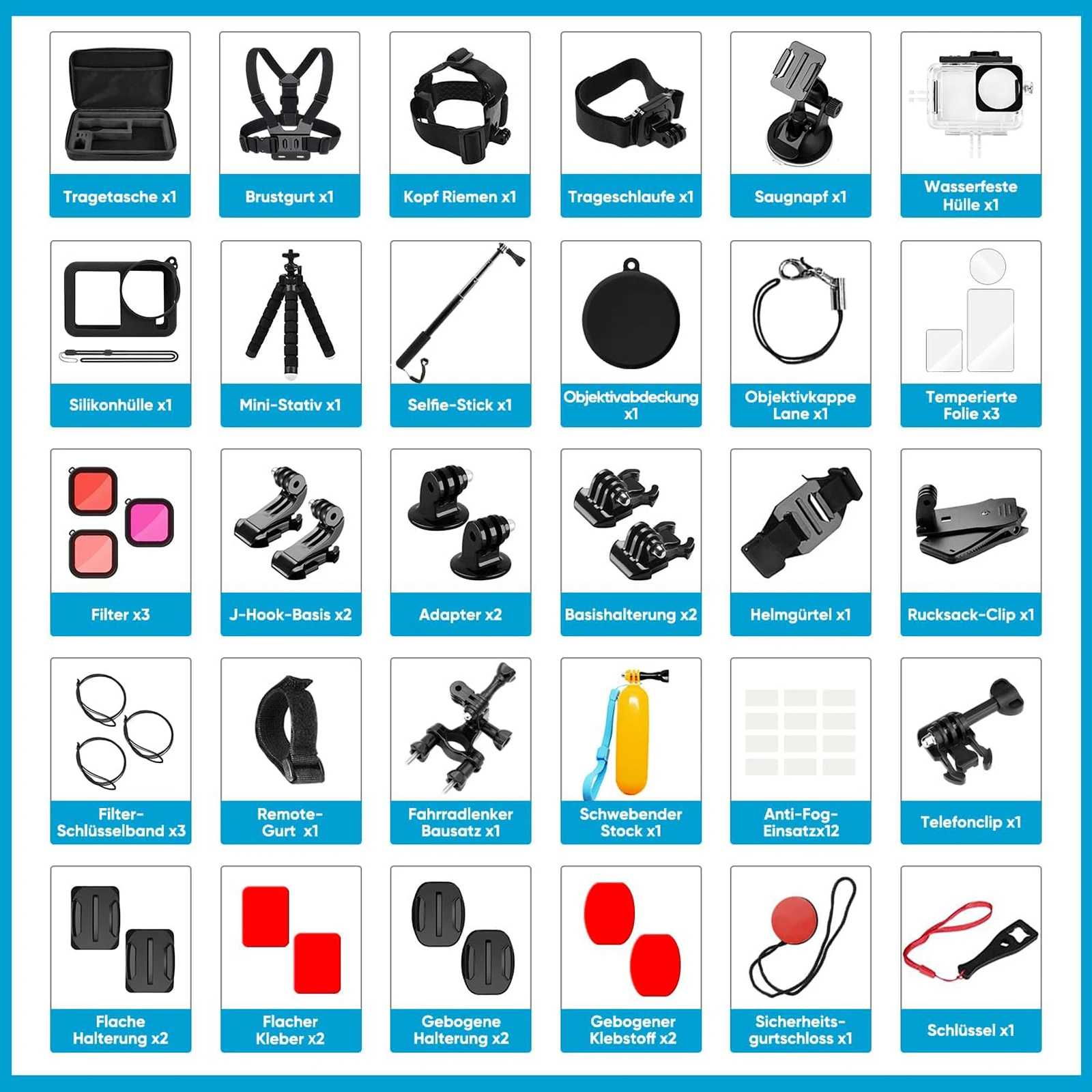 Kit di accessori per action camera per DJI Osmo Action 6, kit di accessori essenziali con custodia impermeabile e copertura protettiva per l'obiettivo - immagine 6