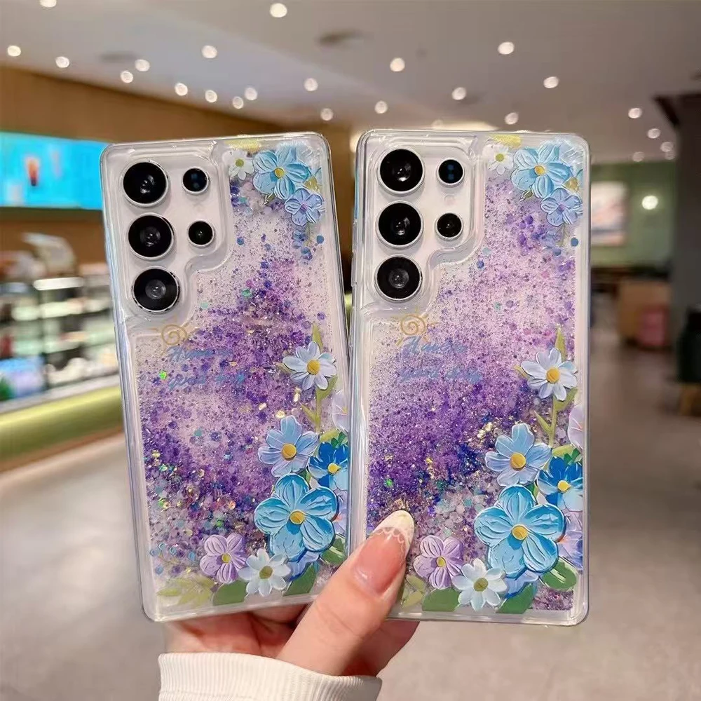 Luminous Sequins Glitter Quicksand Flower Bling Clear TPU Case