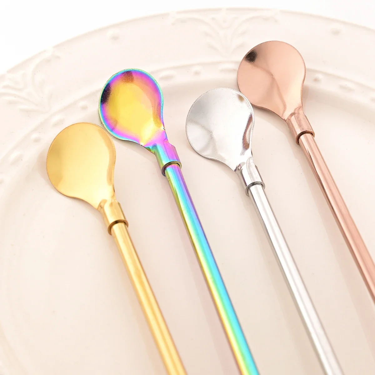 Premium Reusable 2-in-1 Metal Straw and Spoon Set - Stainless Steel with Cleaning Brush (5 Pieces)