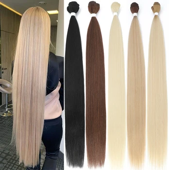 Bone Straight Hair Bundles Piano Ombre Hair Extensions Fake Fibers Super Long Synthetic Yaki Straight Hair Weaving Full to End 1